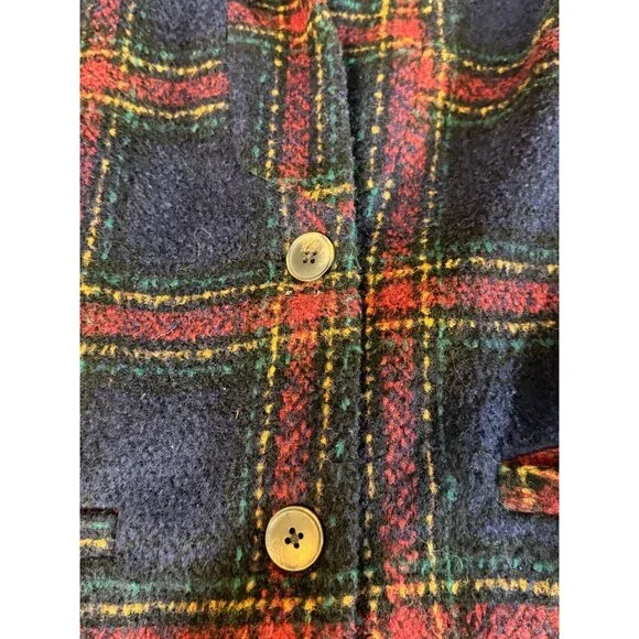 Old Navy Womens Size SMALL Navy Red Plaid Coat Wool Blend Long Duster - Picture 4 of 10